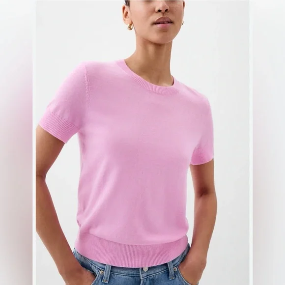 GAP CashSoft Cropped Tee in Parisian Pink - Picture 1 of 3